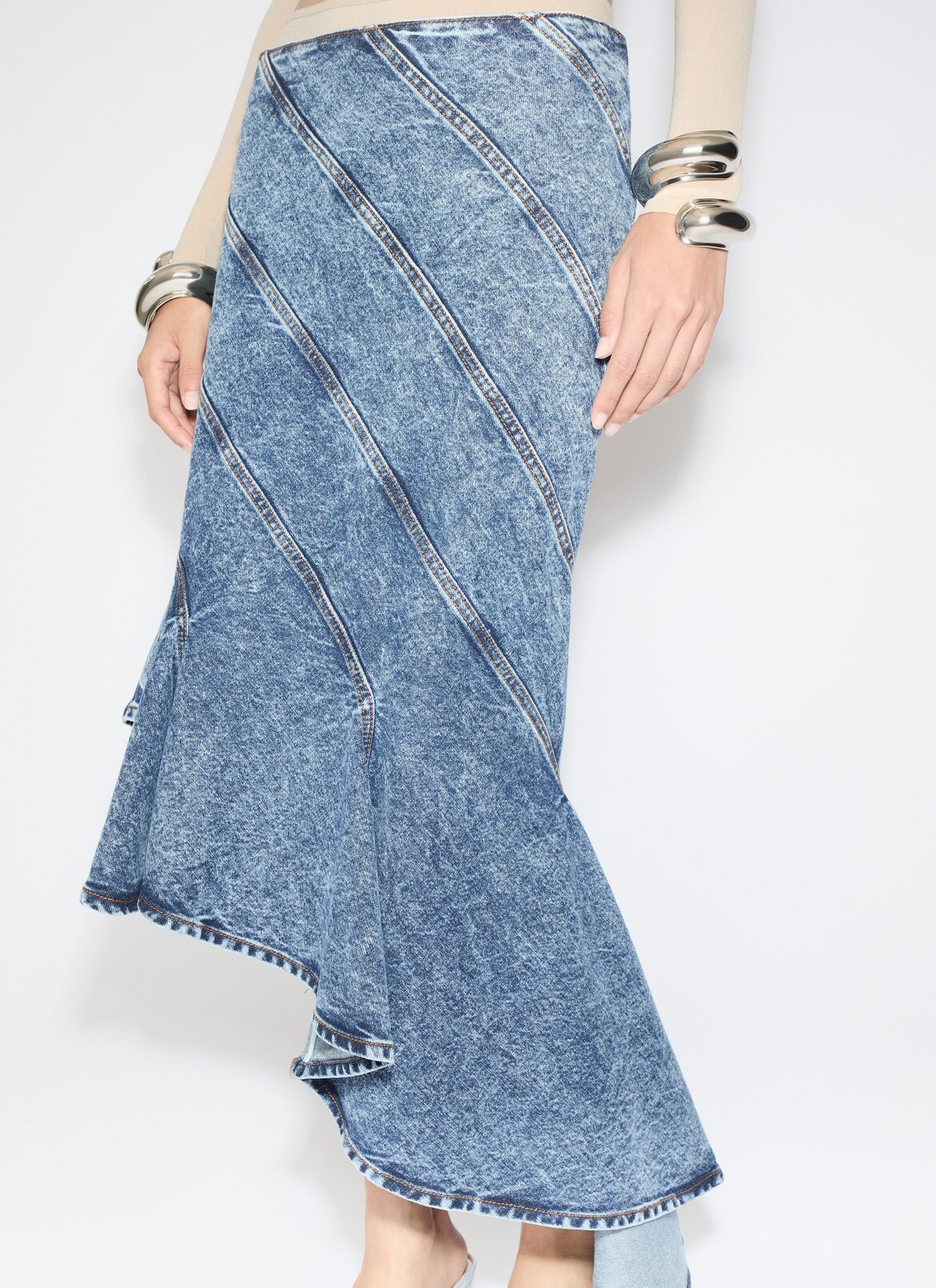 DENIM SPIRAL SKIRT ALAÏA BLUE DENIM SPIRAL SKIRT